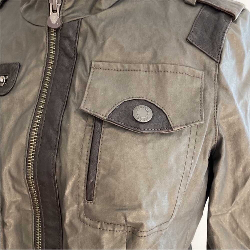 Vince Army Green Polished Cotton and Leather Utility Jacket XS - Picture 11 of 15